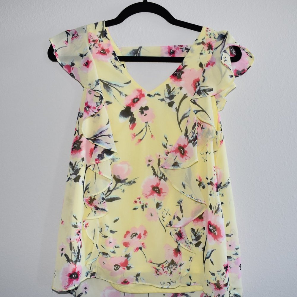 A. BYER FLORAL YELLOW BLOUSE SZ S - Picture 3 of 8
